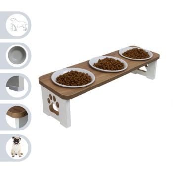 Comedouro Triplo Elevado Cachorro Pet MDF  - Porcelana