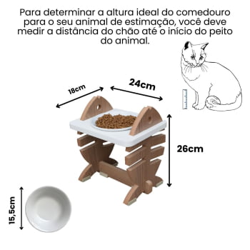 Comedouro Elevado Gato Pet MDF Espinha De Peixe Regulagem de Altura - Porcelana