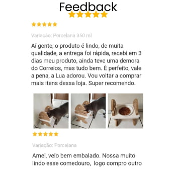 Comedouro Elevado Gato Pet MDF Espinha De Peixe Regulagem de Altura - Porcelana