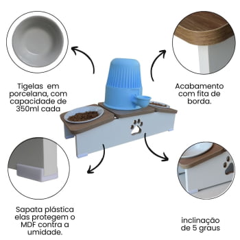 Comedouro Hibrido Duplo Cachorro Base Bebedouro Pet MDF