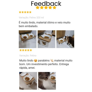 Comedouro Bebedouro Gato Duplo Elevado Pet MDF - Porcelana Felino