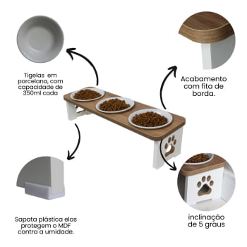 Comedouro Triplo Elevado Cachorro Pet MDF