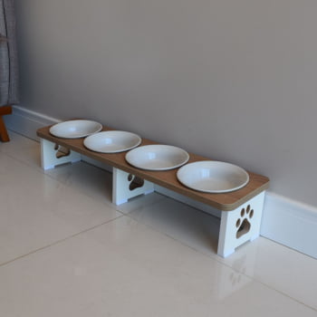 Comedouro Elevado Quadruplo Linear Cachorro Pet MDF - Porcelana