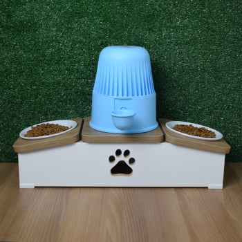 Comedouro Hibrido Duplo Cachorro Base Bebedouro Pet MDF