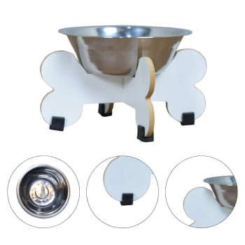 Comedouro de Cachorro Elevado Pet Gato MDF Modelo Osso 11 cm  - Inox