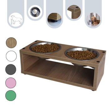 Comedouro para Cachorro Gato Duplo Elevado Pet MDF Luke  Inox 