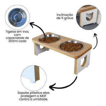 Comedouro Gato Elevado Pet Duplo MDF Linha Tradicional