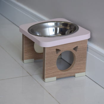 Comedouro Elevado Pet Gato MDF Colors - Inox - Rose