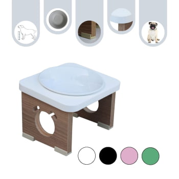 Comedouro Elevado Pet Para Cachorro MDF Colors - Porcelana - Branco