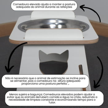 Comedouro Gato Elevado Pet Tigela Ração Inox Saudável - Branco