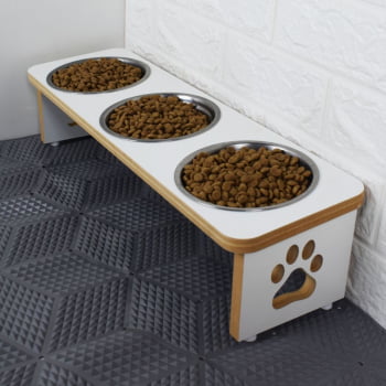 Comedouro Cachorro Elevado Pet Triplo MDF Linha Básica 