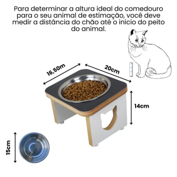 Comedouro Gato Elevado Pet MDF Linha Básica - Preto