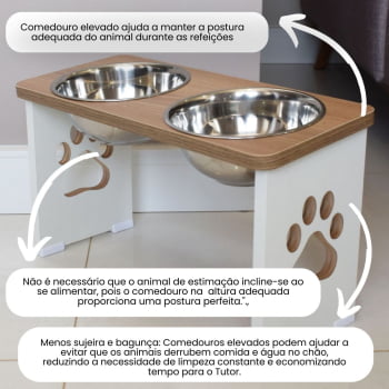 Comedouro Cachorro Grande Elevado Duplo Pet MDF - 25 cm