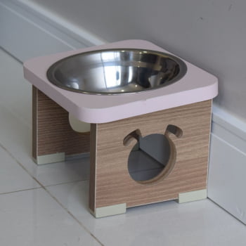 Comedouro Elevado Pet Para Cachorro MDF Colors - Inox - Rose