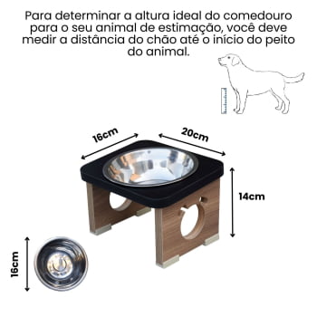 Comedouro Elevado Pet Para Cachorro MDF Colors - Inox - Preto