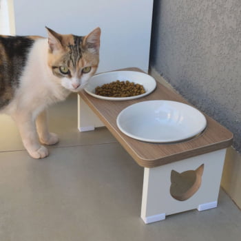 Comedouro Bebedouro Gato Elevado Pet Duplo MDF - Porcelana