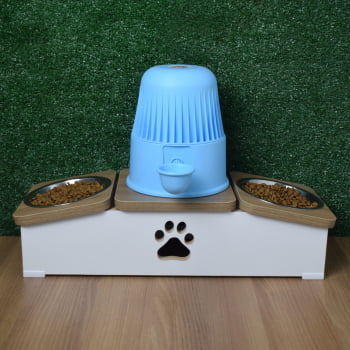 Comedouro Hibrido Duplo Cachorro Base Bebedouro Pet MDF 