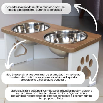 Comedouro Cachorro Grande Elevado Duplo Pet MDF 20 cm 25 cm 30 cm