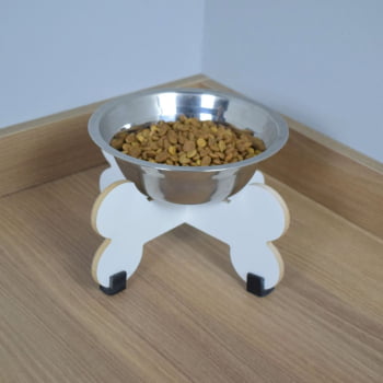 Comedouro de Cachorro Elevado Pet Gato MDF Modelo Osso 11 cm  - Inox