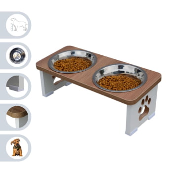 Comedouro Bebedouro Cachorro Elevado Pet Duplo MDF  - Inox