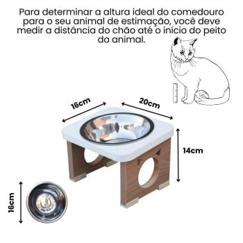 Comedouro Elevado Pet Gato MDF Colors - Inox - Branco