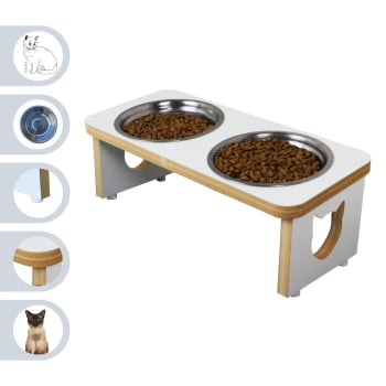 Comedouro Gato Elevado Pet Duplo MDF Linha Básica 