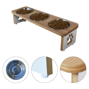 Comedouro Cachorro Elevado Pet Triplo MDF Linha Tradicional