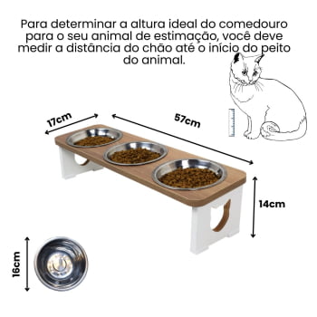 Comedouro Triplo Elevado Gato Pet MDF  - Inox