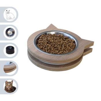 Comedouro Pet Elevado Gato Mdf Miau - Inox