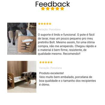 Comedouro Elevado Cães e Gatos Duplo Pet MDF Zig Zag Regulagem Altura  - Porcelana