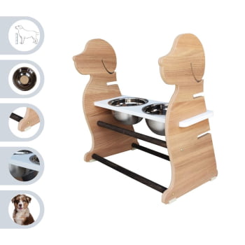 Comedouro Cachorro Grande Elevado Duplo Pet MDF Regulagem Altura