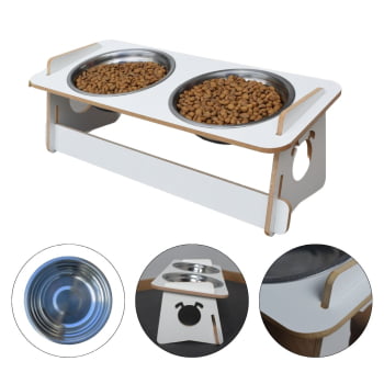 Comedouro Cachorro Elevado Duplo Pet Tigela Ração Inox Saudável