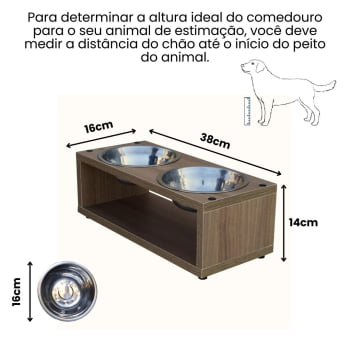 Comedouro para Cachorro Gato Duplo Elevado Pet MDF Luke  Inox 