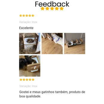 Comedouro Elevado Cães e Gatos Pet MDF Zig Zag Regulagem Altura - Inox