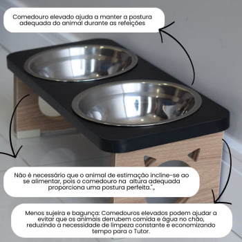 Comedouro Elevado Gato Duplo Pet MDF Colors - Inox - Preto