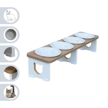 Comedouro Elevado Quadruplo Linear Gato Pet MDF