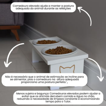 Comedouro Elevado Pet Gato MDF Duo  - Porcelana