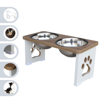 Comedouro Cachorro Grande Elevado Duplo Pet MDF - 20 cm