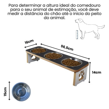 Comedouro Cachorro Elevado Pet Triplo MDF Linha Básica 