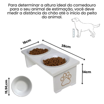 Comedouro Elevado Pet Cachorro MDF Duo  Inox e Porcelana