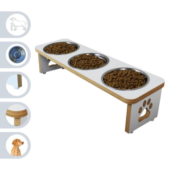 Comedouro Cachorro Elevado Pet Triplo MDF Linha Básica 