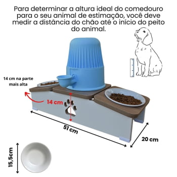 Comedouro Hibrido Duplo Cachorro Base Bebedouro Pet MDF 