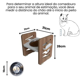 Comedouro Elevado Cães e Gatos Pet MDF Zig Zag Regulagem Altura - Inox