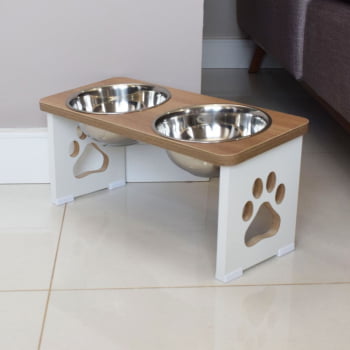 Comedouro Cachorro Grande Elevado Duplo Pet MDF - 20 cm