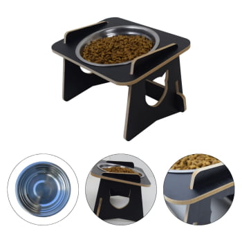 Comedouro Gato Elevado Pet Tigela Ração Inox Saudável - Preto