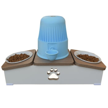 Comedouro Hibrido Duplo Cachorro Base Bebedouro Pet MDF - Porcelana