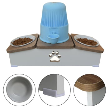 Comedouro Hibrido Duplo Cachorro Base Bebedouro Pet MDF - Porcelana