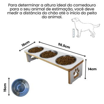 Comedouro Cachorro Elevado Pet Triplo MDF Linha Básica 