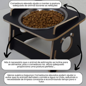 Comedouro Cachorro Elevado Pet Tigela Ração Inox Saudável - Preto