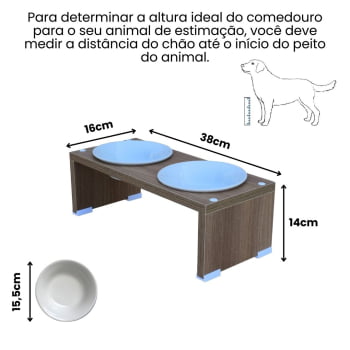 Comedouro Duplo Elevado Pet Gato Cachorro MDF Nick  Porcelana 